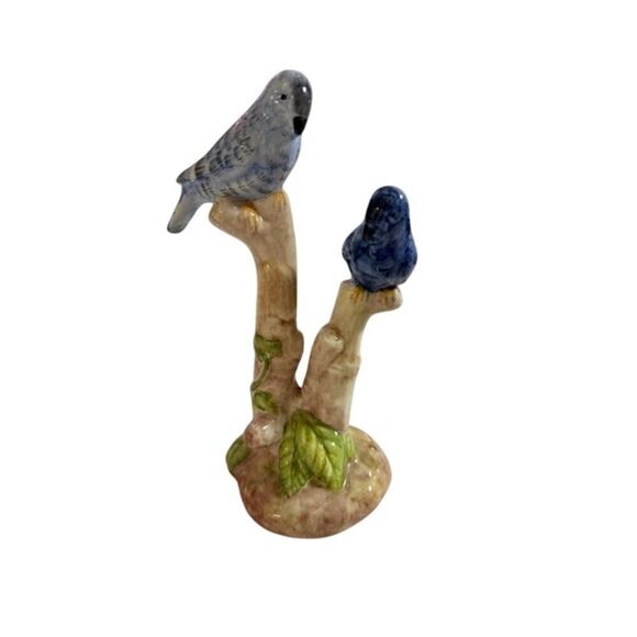 2 Parakeets on branch figurine Made in Italy Blue - Picture 1 of 6